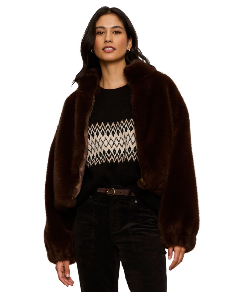 Women's Everest Faux Fur Funnel-Neck Zipper Bomber