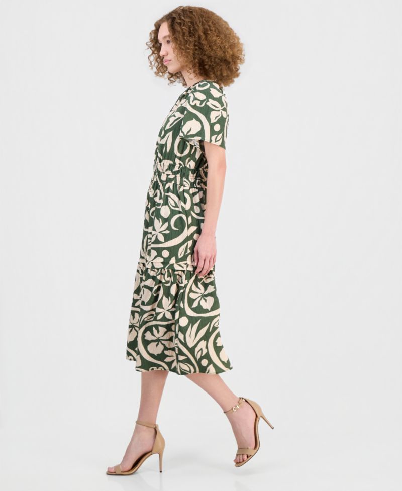 Women's Elastic-Waist Tiered Midi Dress