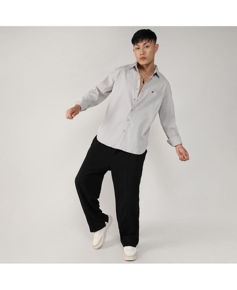 Men's Greige Textured Ruched Shirt