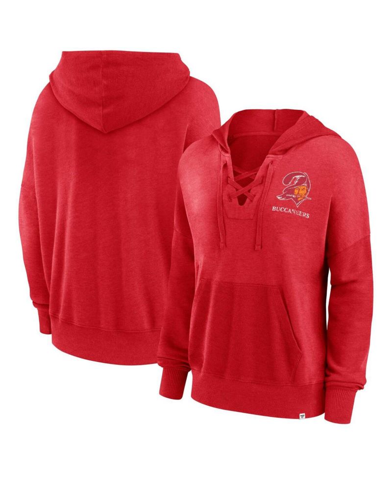 Women's Red Distressed Tampa Bay Buccaneers Heritage Snow Wash French Terry Lace-Up Pullover Hoodie