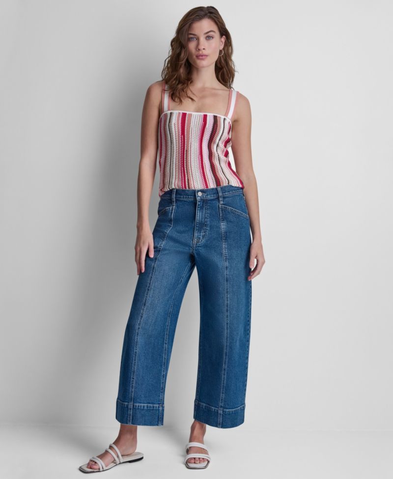 Women's High Rise Cropped Wide Leg Utility Jeans