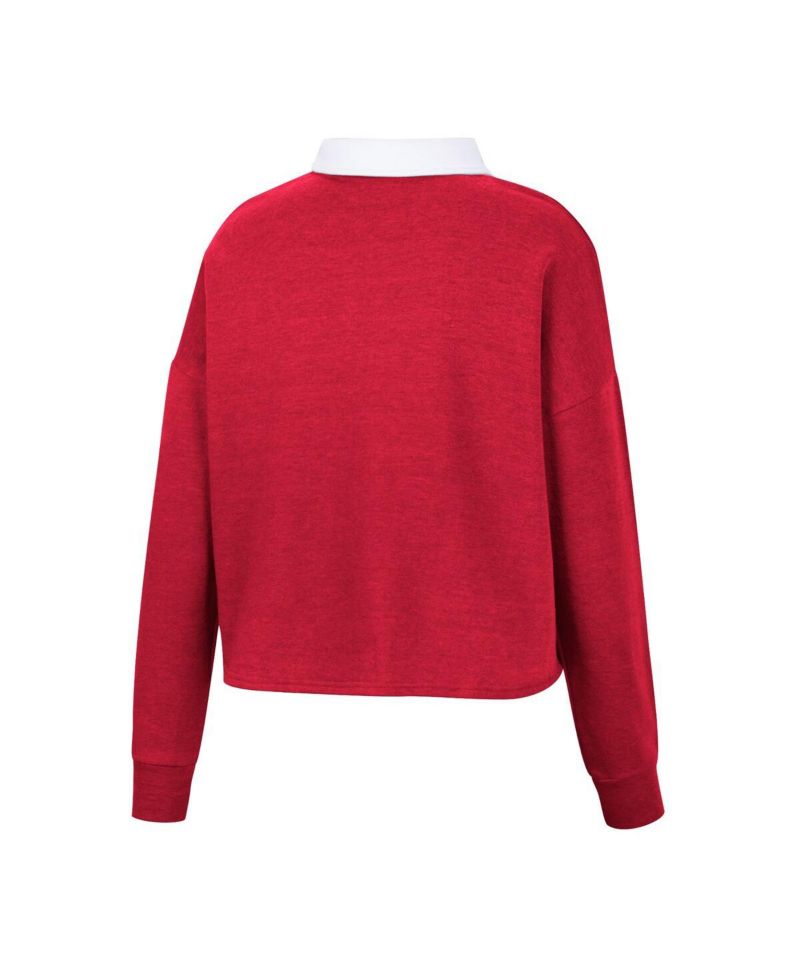Women's Heather Red Wisconsin Badgers I Love My Job Rugby Long Sleeve Shirt