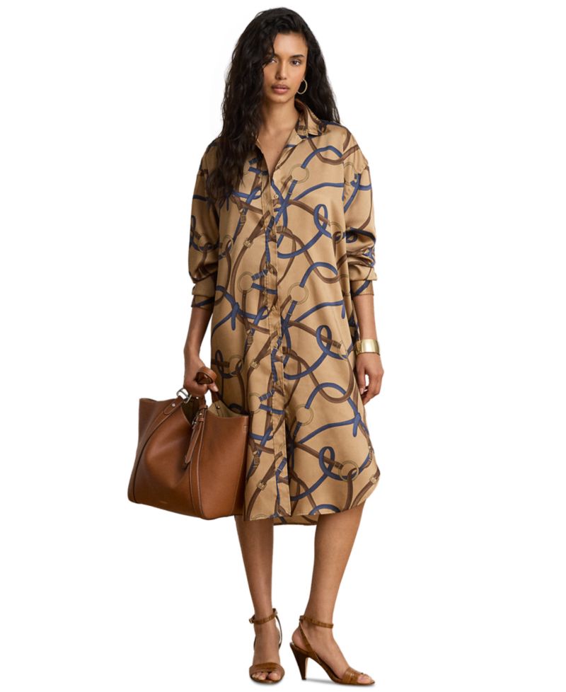 Petite Belting Print Collared Midi Dress