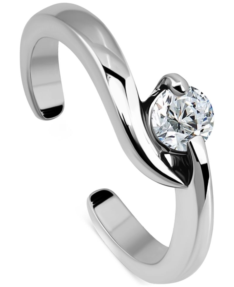 Cubic Zirconia Bypass Adjustable Toe Ring in Sterling Silver (also in 18k Gold-Plated Sterling Silver)