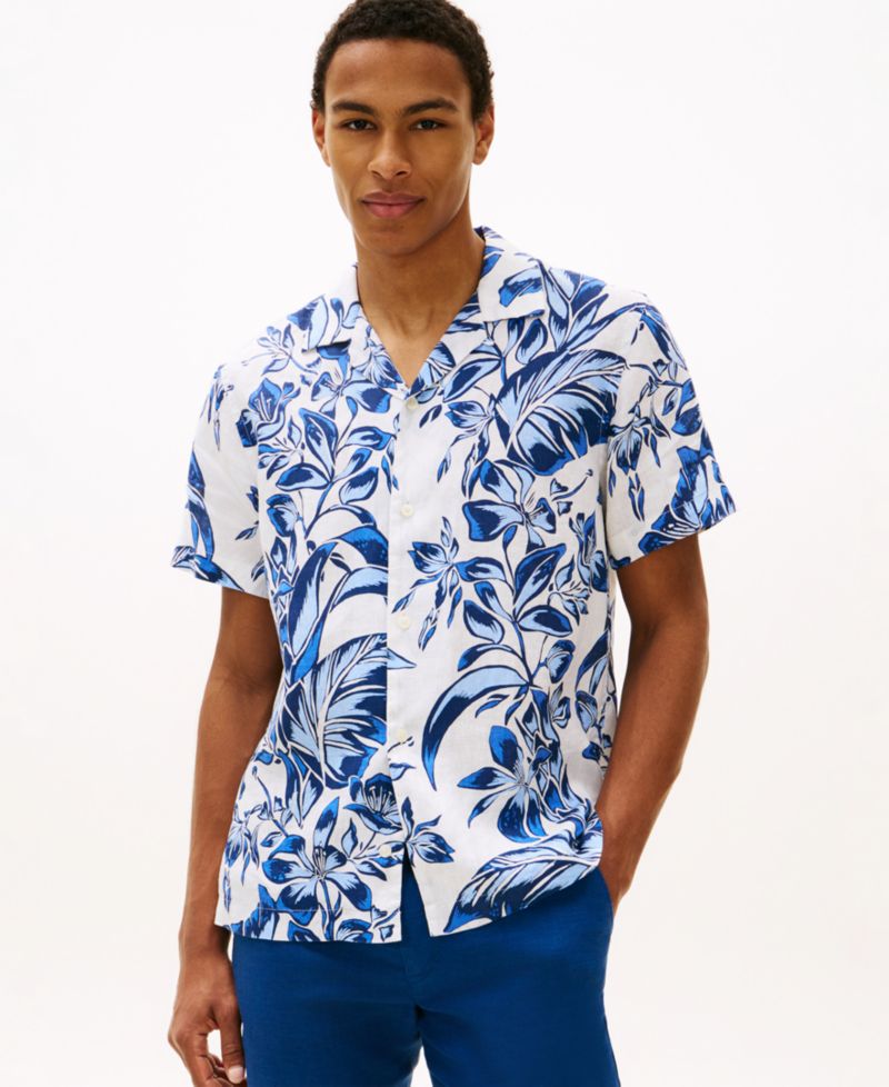Men's 100% Linen All-Over Floral Short-Sleeve Print Shirt
