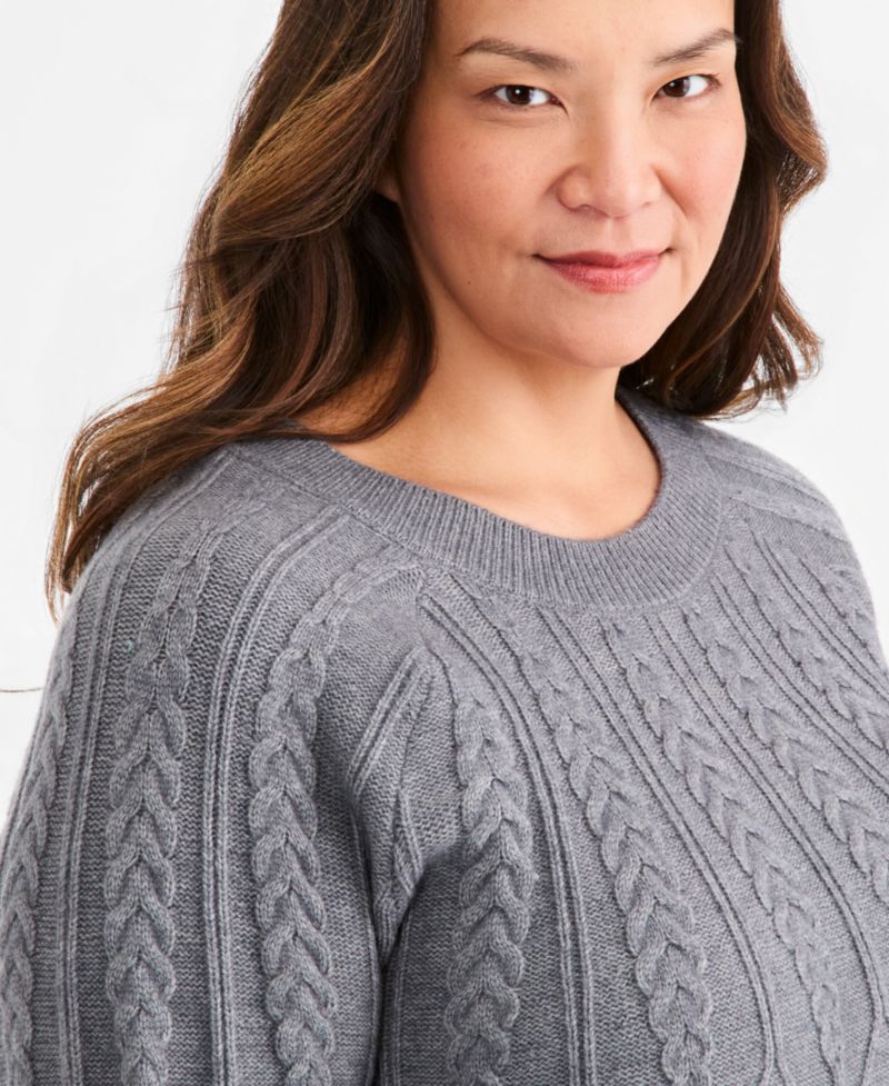 Plus Size Crewneck Cable-Knit Sweater