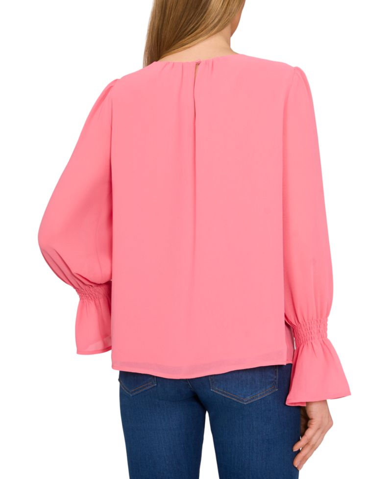Women's Long-Sleeve Smocked-Cuff Blouse