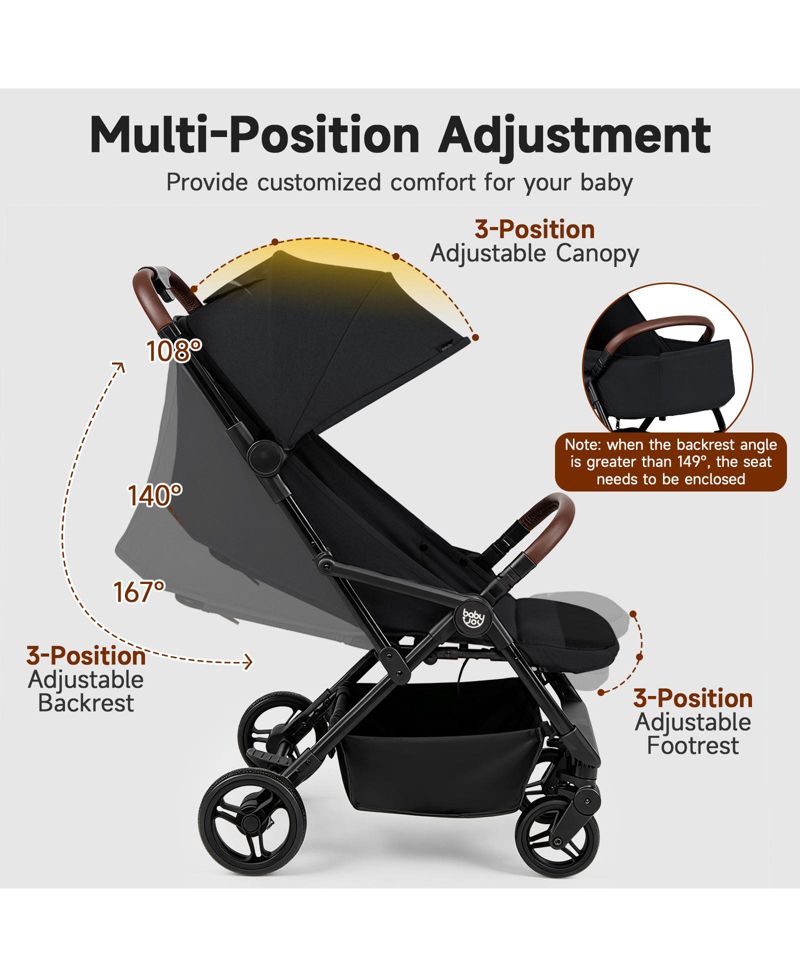 Lightweight Baby Stroller w/One-Hand Folding Adjustable Canopy Backrest Footrest