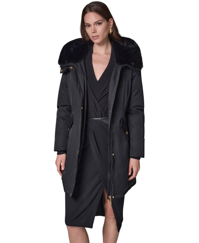 Women's Belted Hooded Mid-Length Puffer Coat