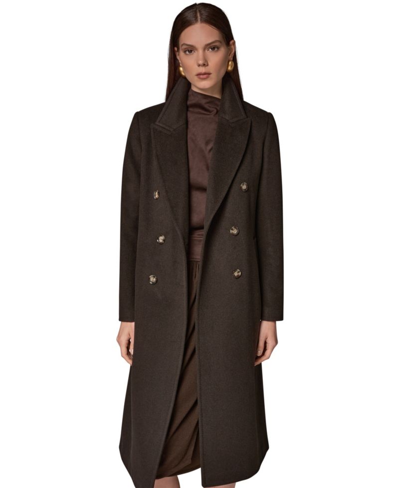 Women's Double-Breasted Long Wool-Cashmere Blend Coat