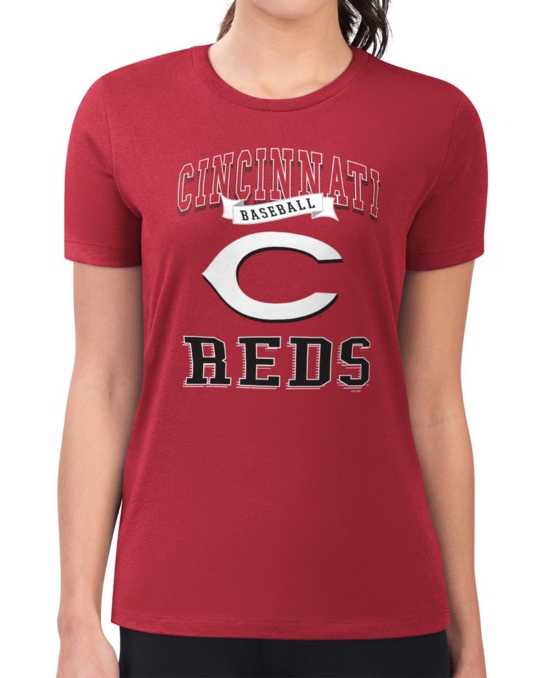 Women's Red Cincinnati Reds Super-Slim Fit Lightweight Team Logo Graphic T-Shirt