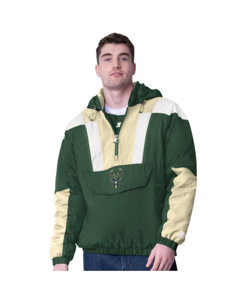 Men's Hunter Green/Cream Milwaukee Bucks Charger Half-Zip Pullover Jacket