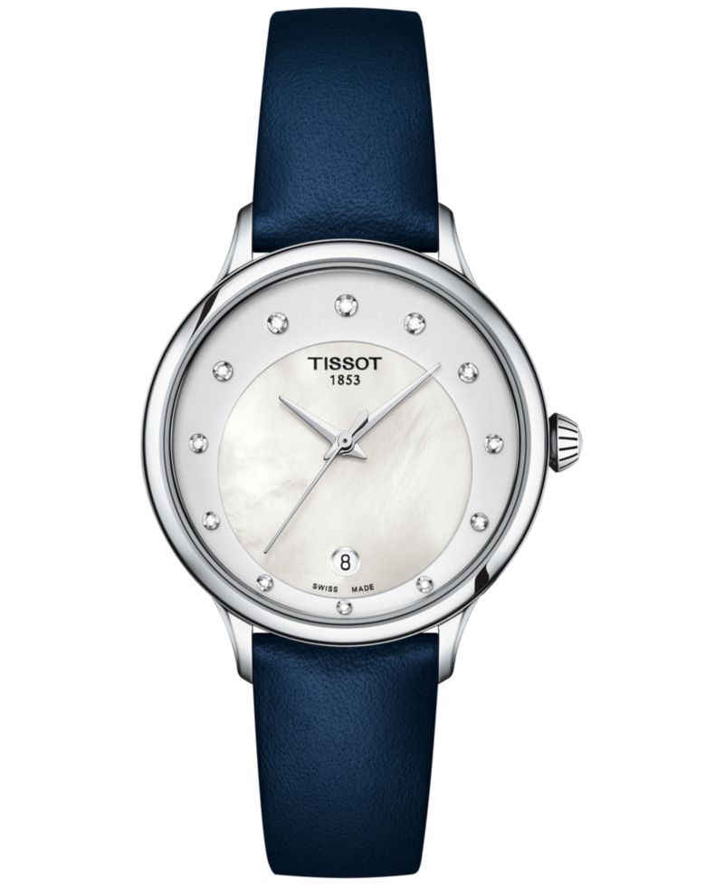 Women's Swiss Odaci-T Diamond (1/20 ct. t.w.) Blue Leather Strap Watch 33mm