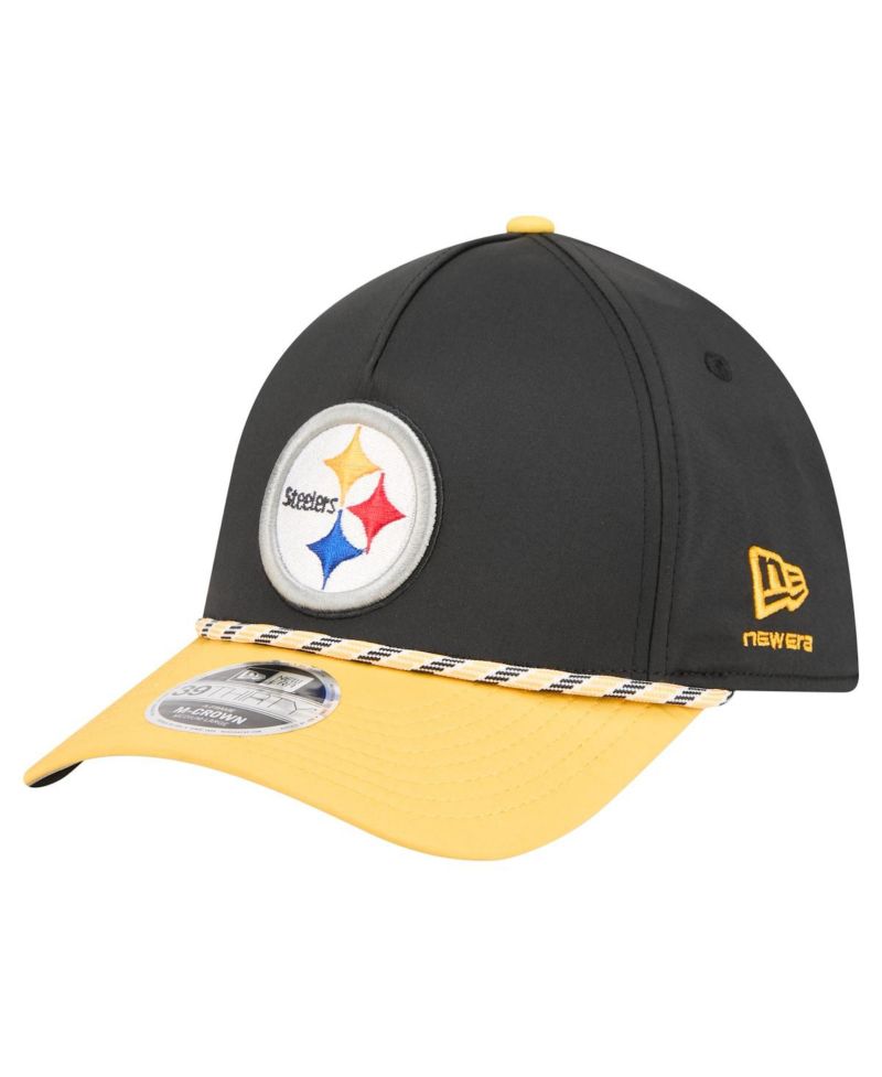 Men's Black/Gold Pittsburgh Steelers Rope M-Crown A-Frame 39THIRTY Flex Hat
