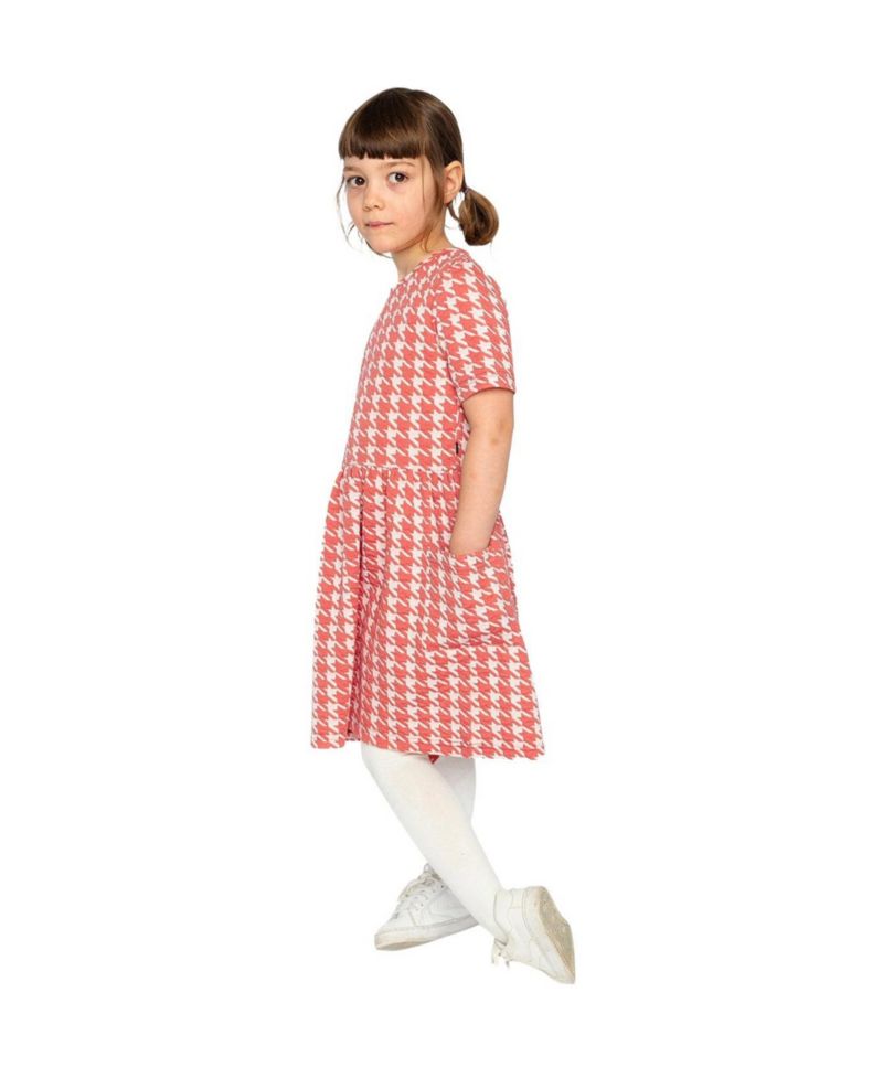 Big Girls Short Sleeve Dress with Pockets Houndstooth