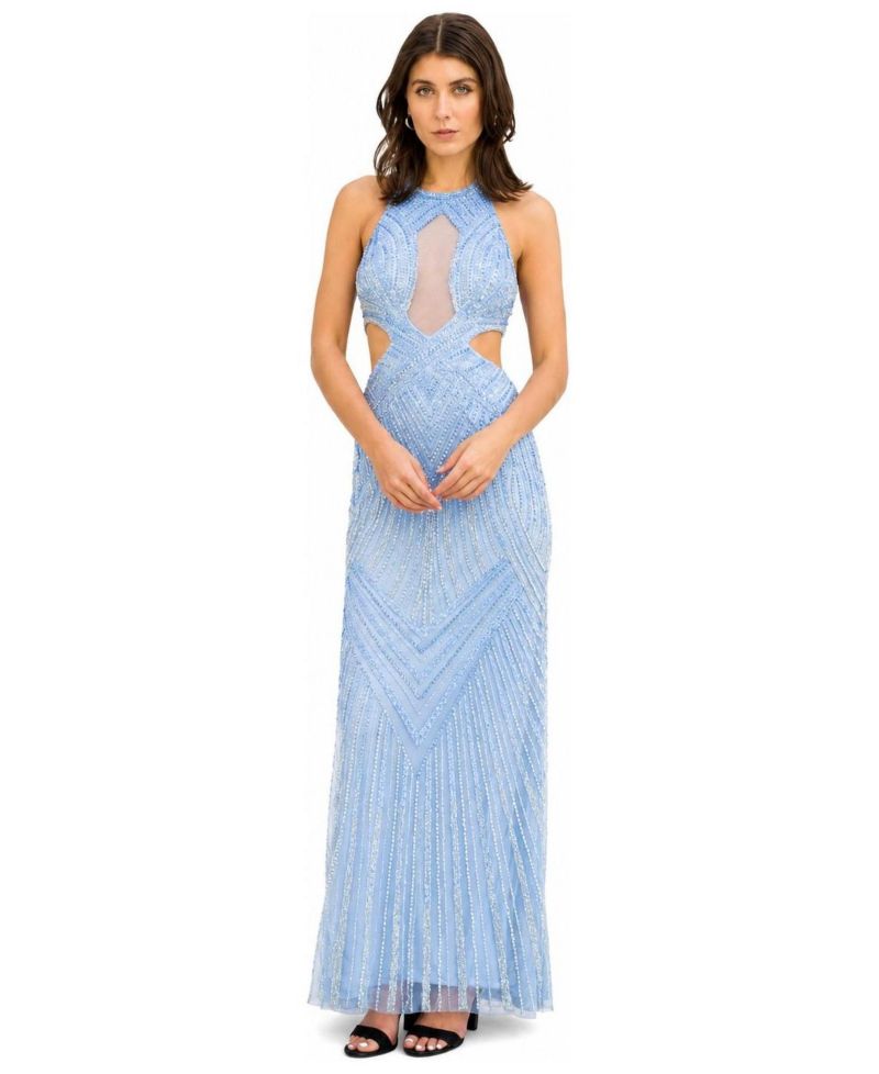 Women's Halter Neck Beaded Dress with Cutouts