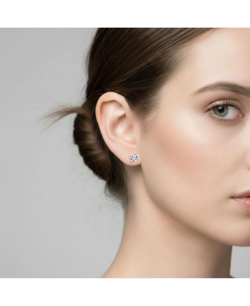 Radiant Sterling Silver Cubic Zirconia Square Stud Earrings