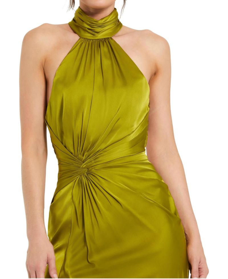 Petite Open Back High Neck Side Ruched Gown