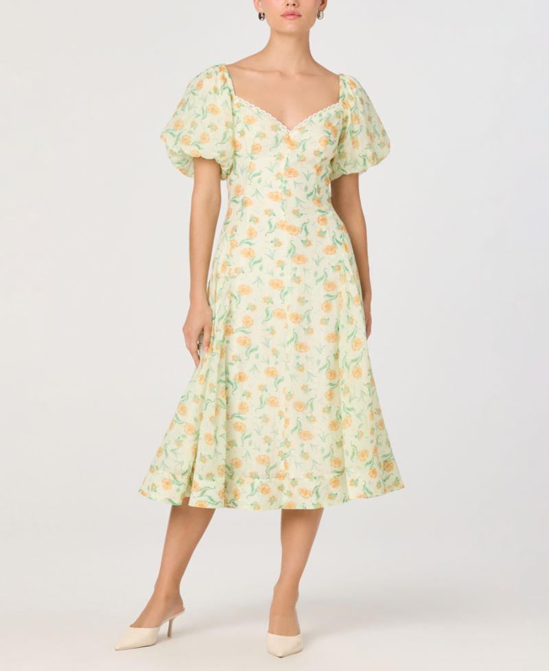 Women's Floral Sweetheart Neck Puff-Sleeve Dress