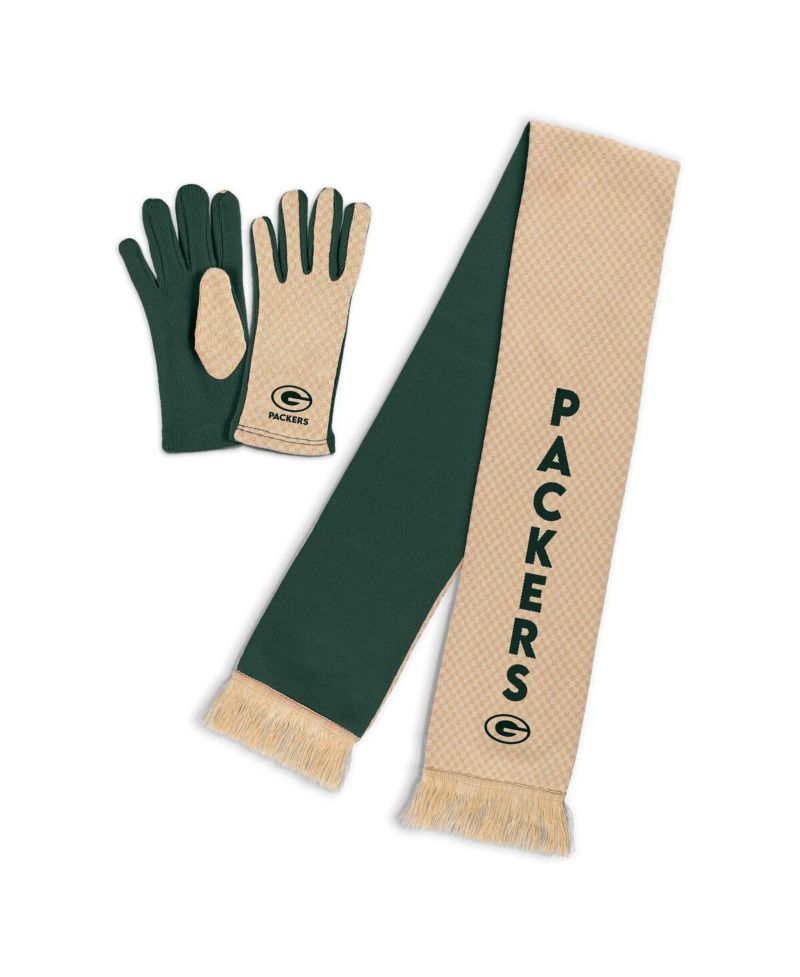 Women's Green Bay Packers Tonal Microcheck Scarf Glove Set