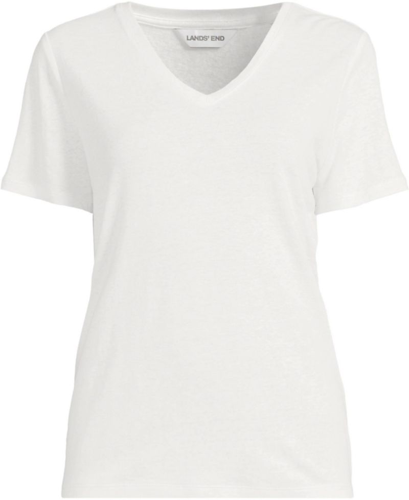 Plus Size Short Sleeve Linen Blend V-neck Tee