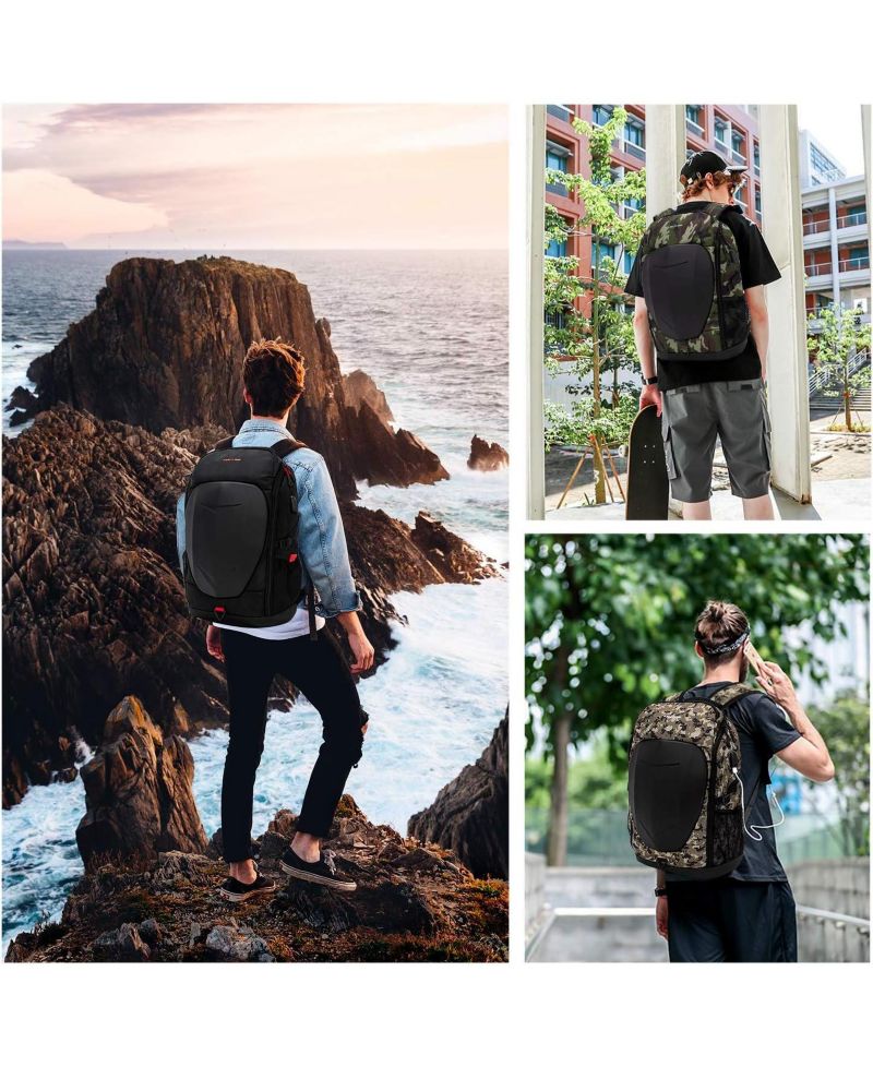 Hardshell 7 Inch Laptop Backpack, Armored with USB Port & Rain Cover for Motorcycle, Outdoor, Racing - Waterproof, Matte Black
