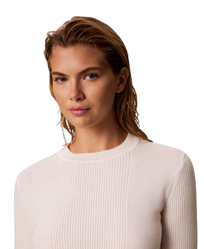 Petite Ribbed Sculpted-Sleeve Crewneck Sweater