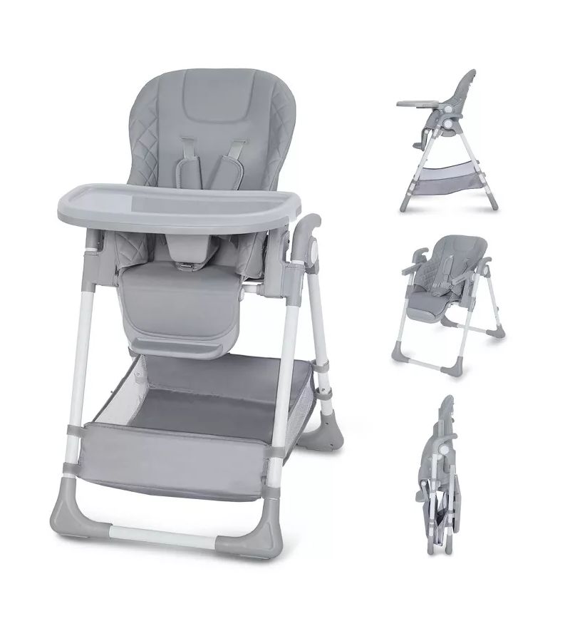 Convertible Baby High Chair with Adjustable Height, Double Tray and Compact Fold