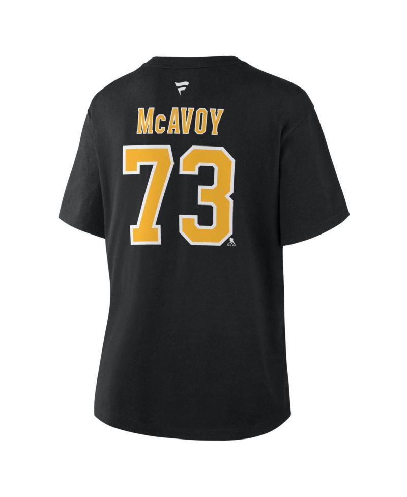 Women's Charlie McAvoy Black Boston Bruins Authentic Stack Name & Number T-Shirt