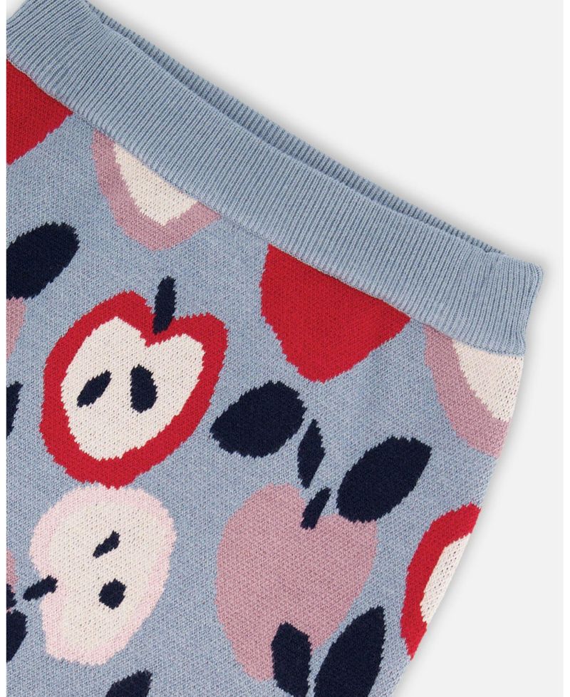 Girl Knit Skirt Blue and Red with Apple Heart Jacquard - Toddler|Child