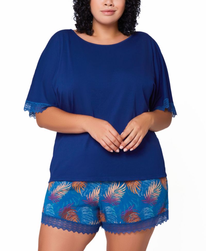 Plus Size 2-Piece Soft Pajama Set Trimmed in Lace