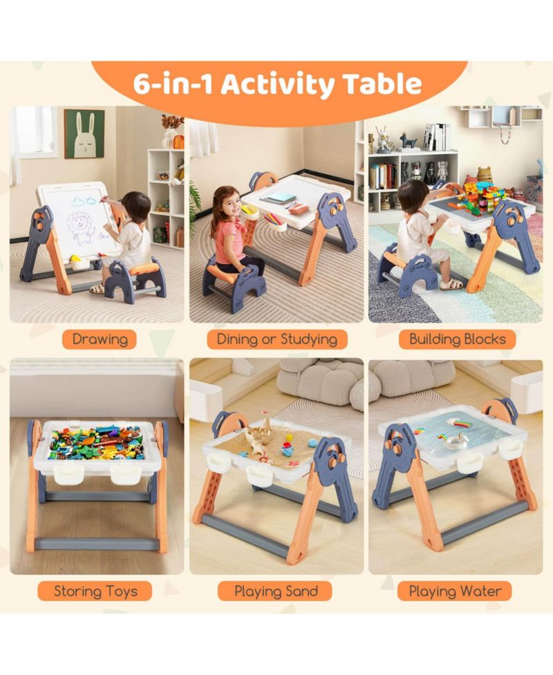 6-in-1 Multi-activity Kids Play Table & Chair Set with 102 PCS Compatible Bricks