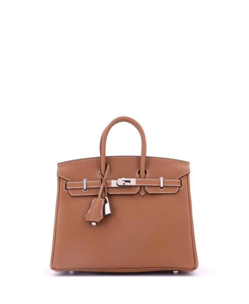 Pre-Owned Hermes Birkin 25 Handbag Brown Togo with Palladium Hardware
