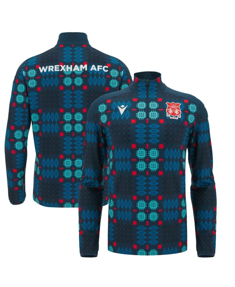 Men's Blue Wrexham Warm-Up Quarter-Zip Pullover Hoodie