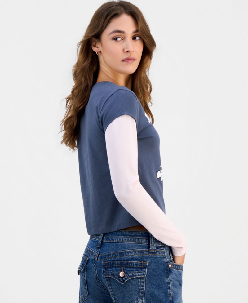 Juniors' Kuromi Long-Sleeve Layered-Look Baby Tee