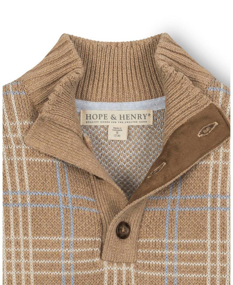 Hope and Henry Boy's Xsmall to Xlarge Organic Mock Neck Intarsia Sweater