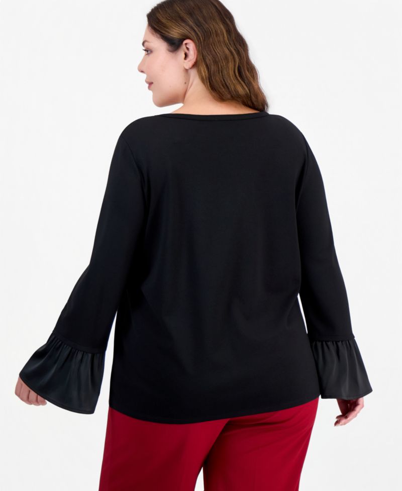 Plus Size Satin Flutter Sleeve Blouse