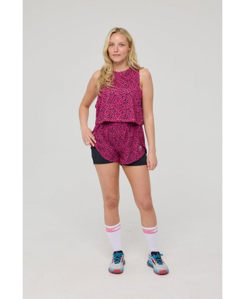 Women's Infinite Cropped Tank Top - Pink Leopard