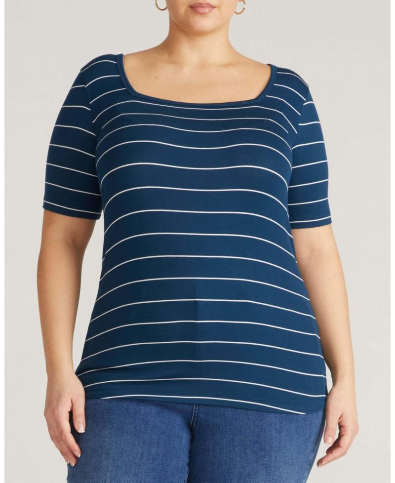 Women's Plus Size Cloud Rib Short Sleeve Square Neck Tee