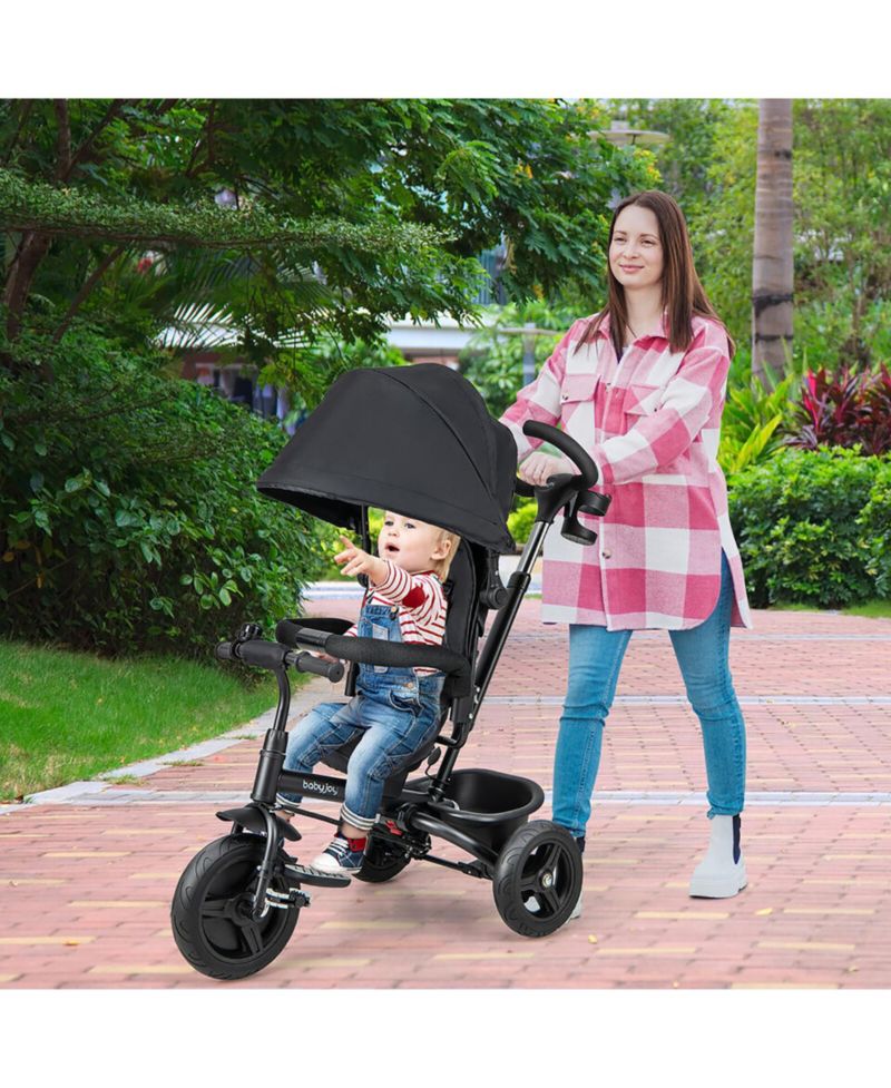 4-in-1 Baby Tricycle Toddler Trike with Reversible Seat Canopy and Push Handle