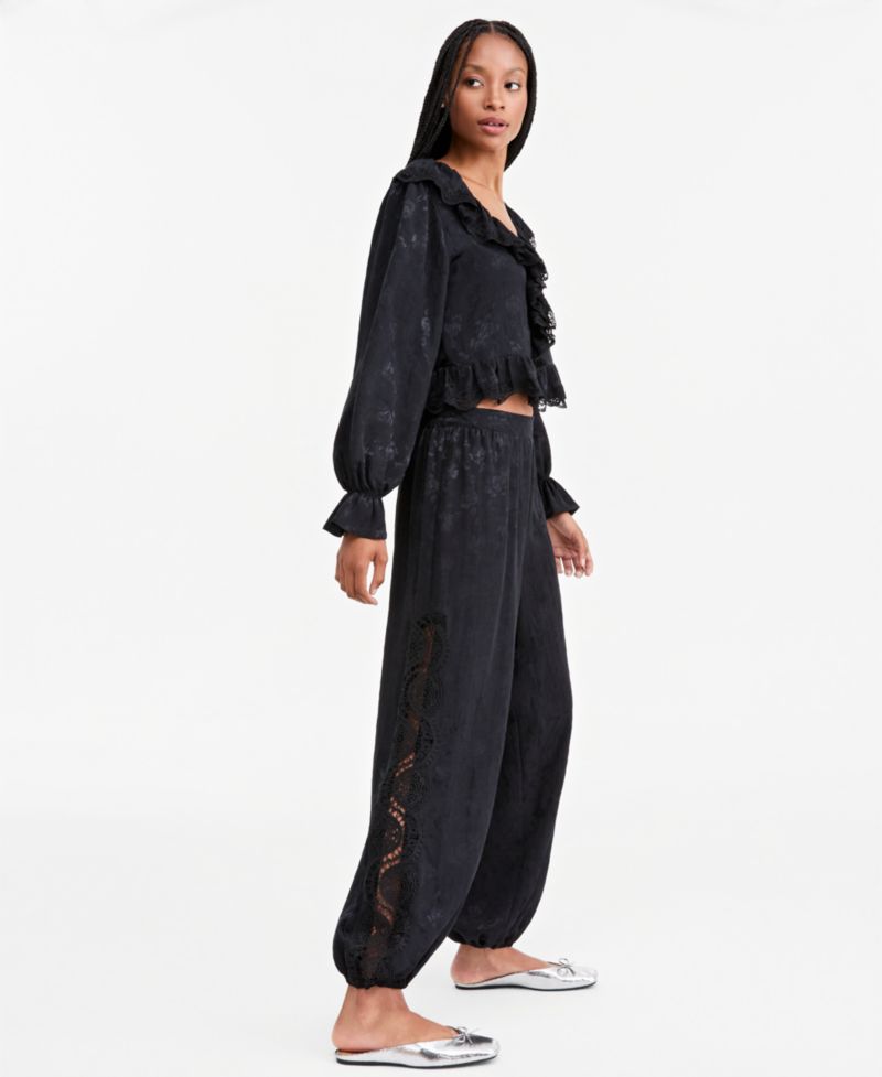 Women's Pull-On High-Rise Satin Jacquard Balloon Pants