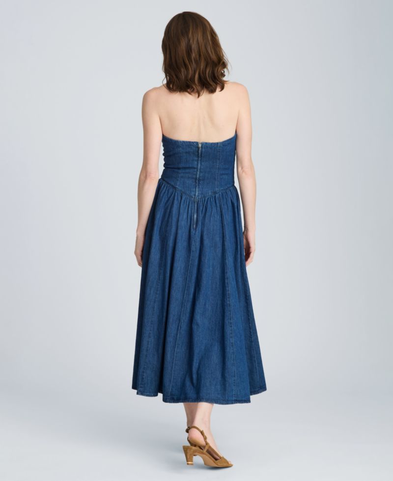 Women's Strapless Bustier Denim Midi Dress