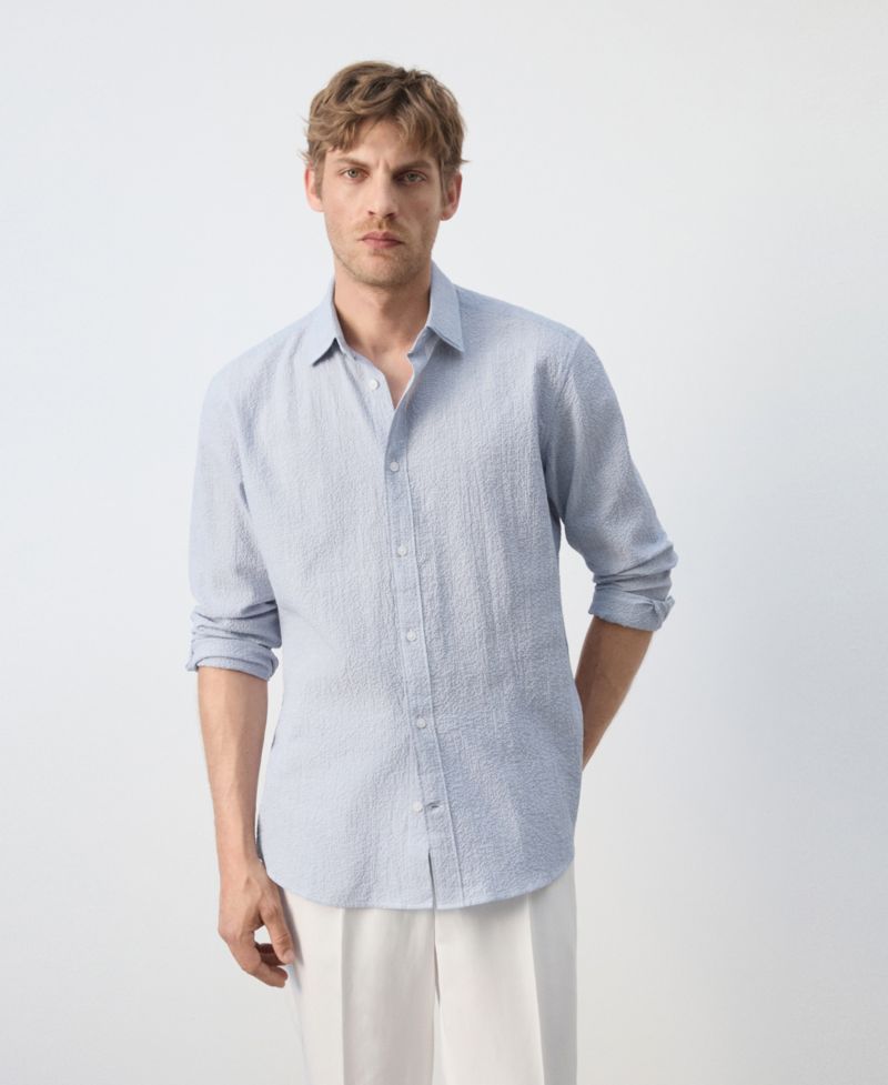 Men's Textured Striped Seersucker Shirt