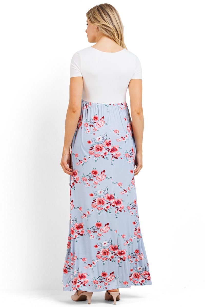 Women's Floral Empire Waist Maxi Dress with Pockets