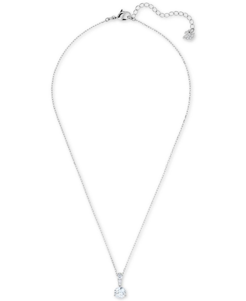 Silver-Tone Crystal Solitaire Pendant Necklace, 14-7/8" + 2" extender