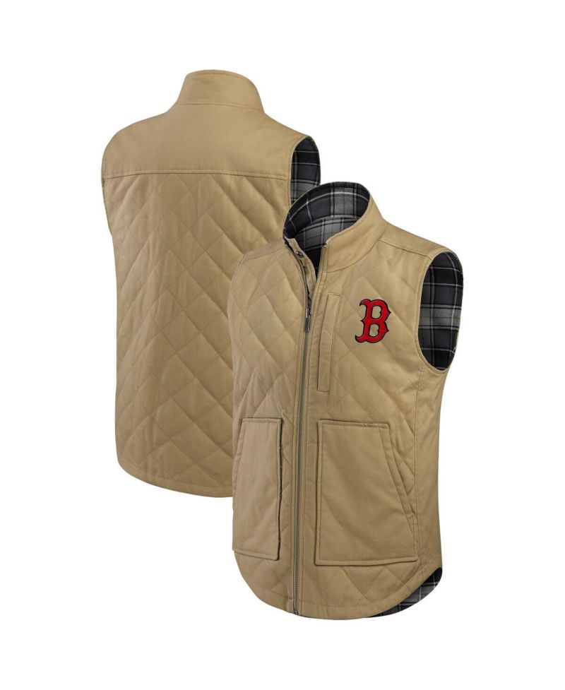 Darius Rucker Collection by Men's Tan/Charcoal Boston Red Sox Reversible Canvas Plaid Patch Full-Zip Vest