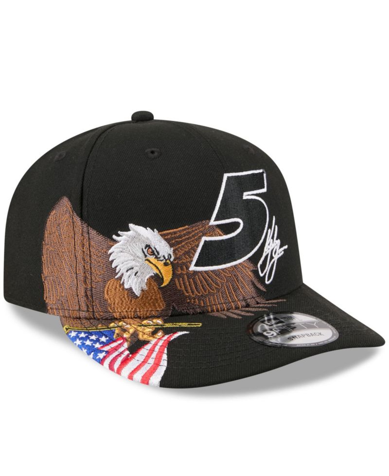 Men's Black Kyle Larson Patriotic Eagle Flag A-Frame 9FIFTY Snapback Hat