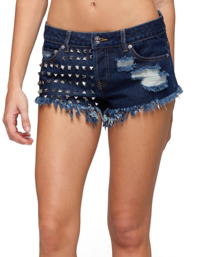 Women's Studded and Distressed Low Rise Denim Shorts