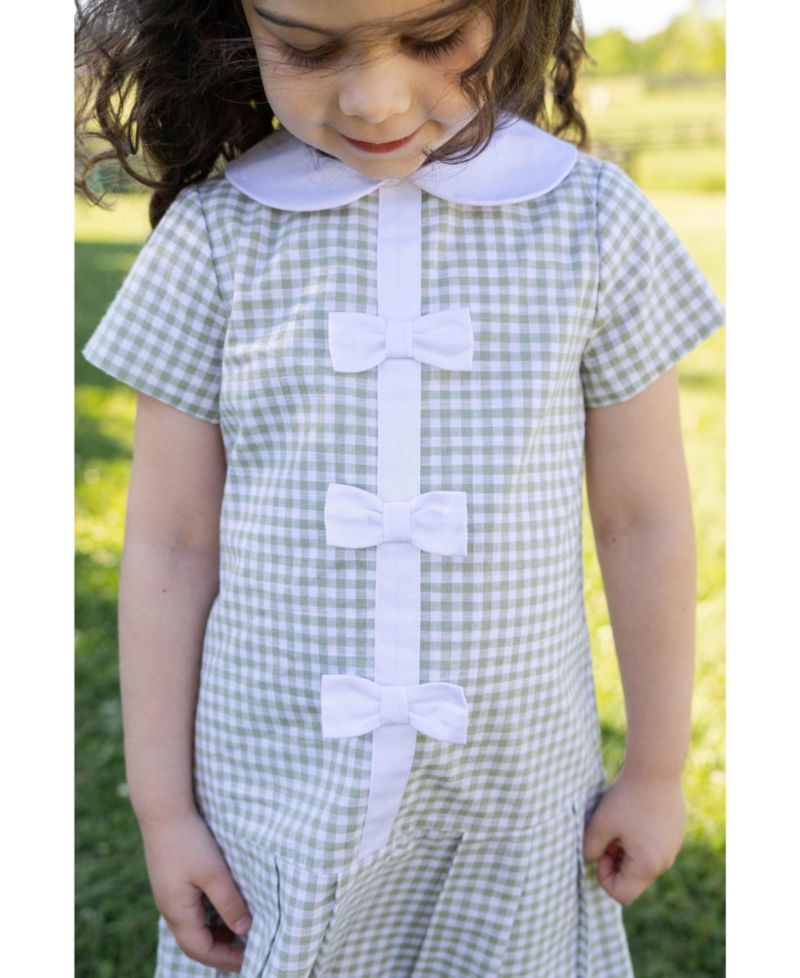 Girls (4-6X) Check Dress with Pleated Skirt And Bows