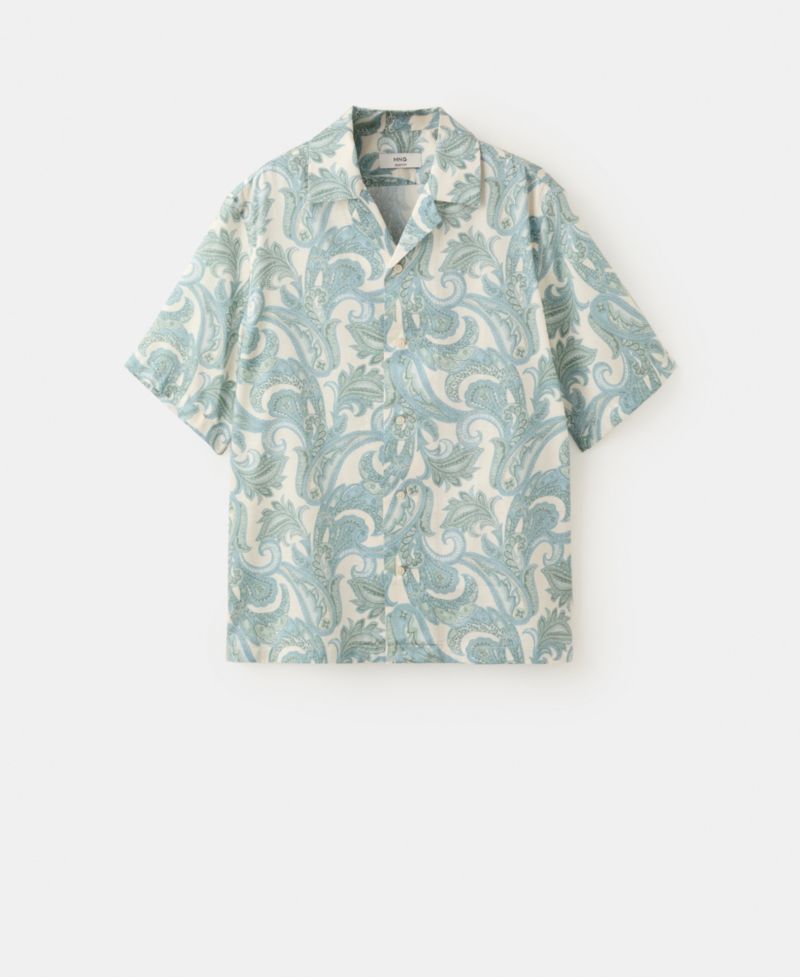Men's Bowling Collar Printed Cotton Shirt